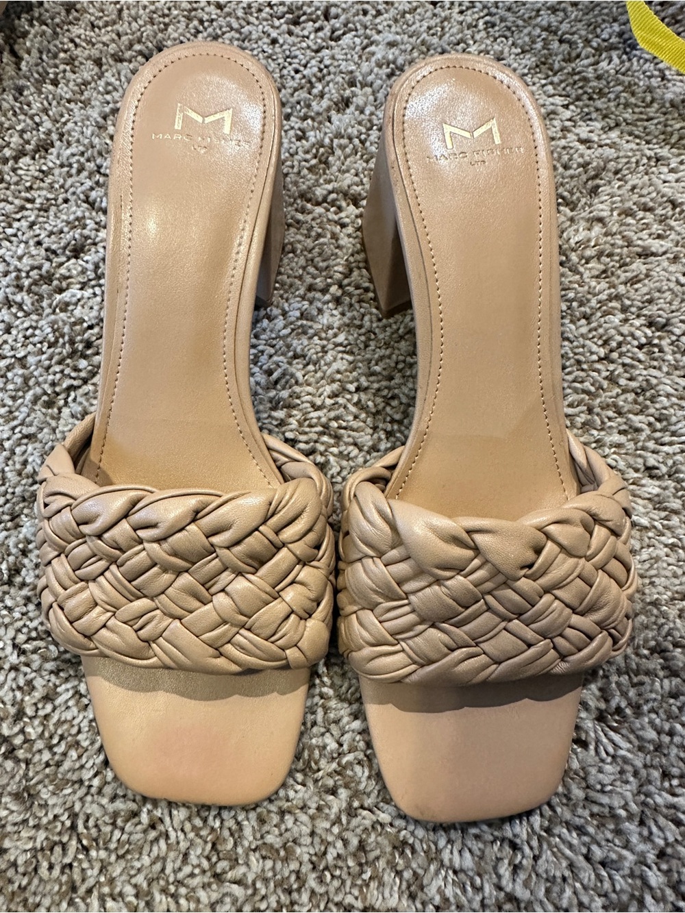 Marc Fisher Braided Leather Slide Mules in Beige
